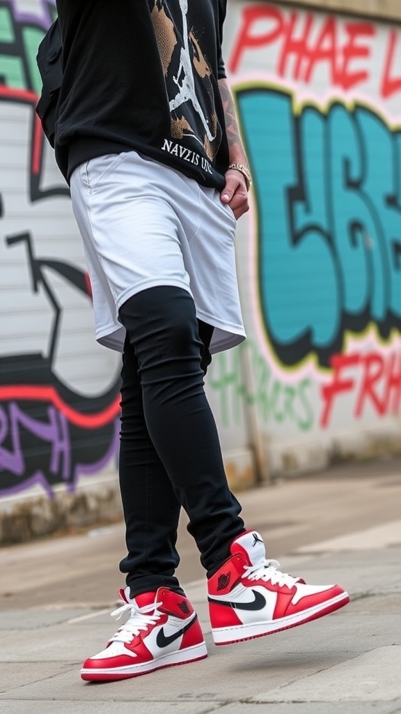Stylish Outfit Ideas Featuring Jordan 1 Curry A fashionable look with Jordan 1 Curry sneakers, black jeans, and a graphic tee in an urban environment.